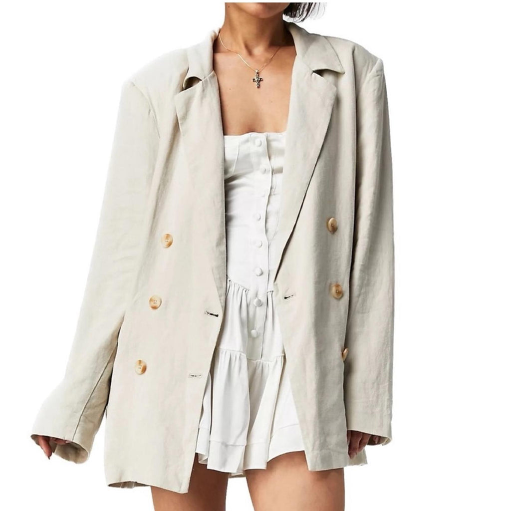 NEW Free People Olivia Linen Blend Blazer, Pebble Sand Size S, Retail $168