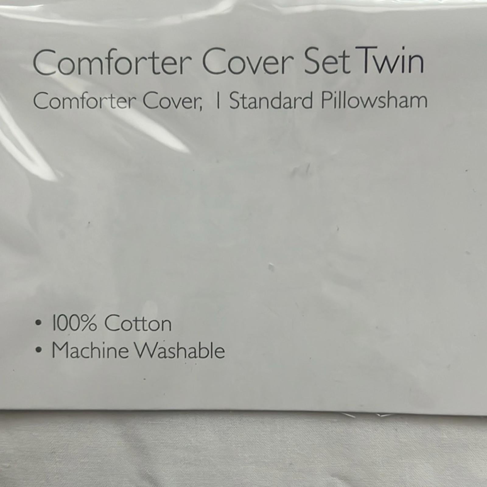 Sky NAVY Embroidered Percale Duvet Cover and Sham Set, Twin New w/Tag