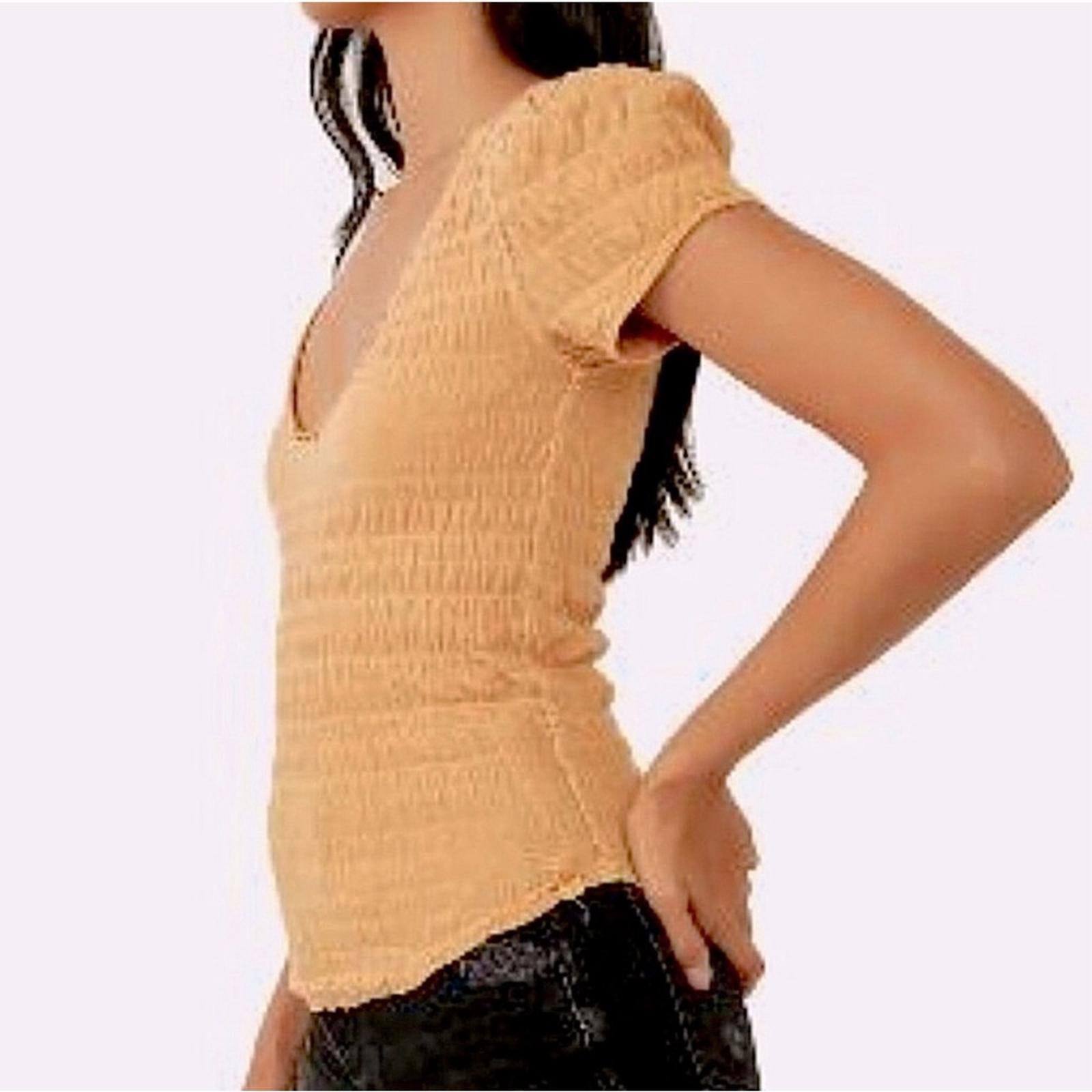 Free People Sugar Cube Smocked Tee, Size S New w/Tag