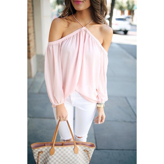 1.State Lavender Off-the-Shoulder Halter Neck Blouse, New, Size XXS