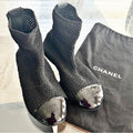Rare CHANEL Crochet Patent Leather Cap Toe Sock Booties in Black, Size 35