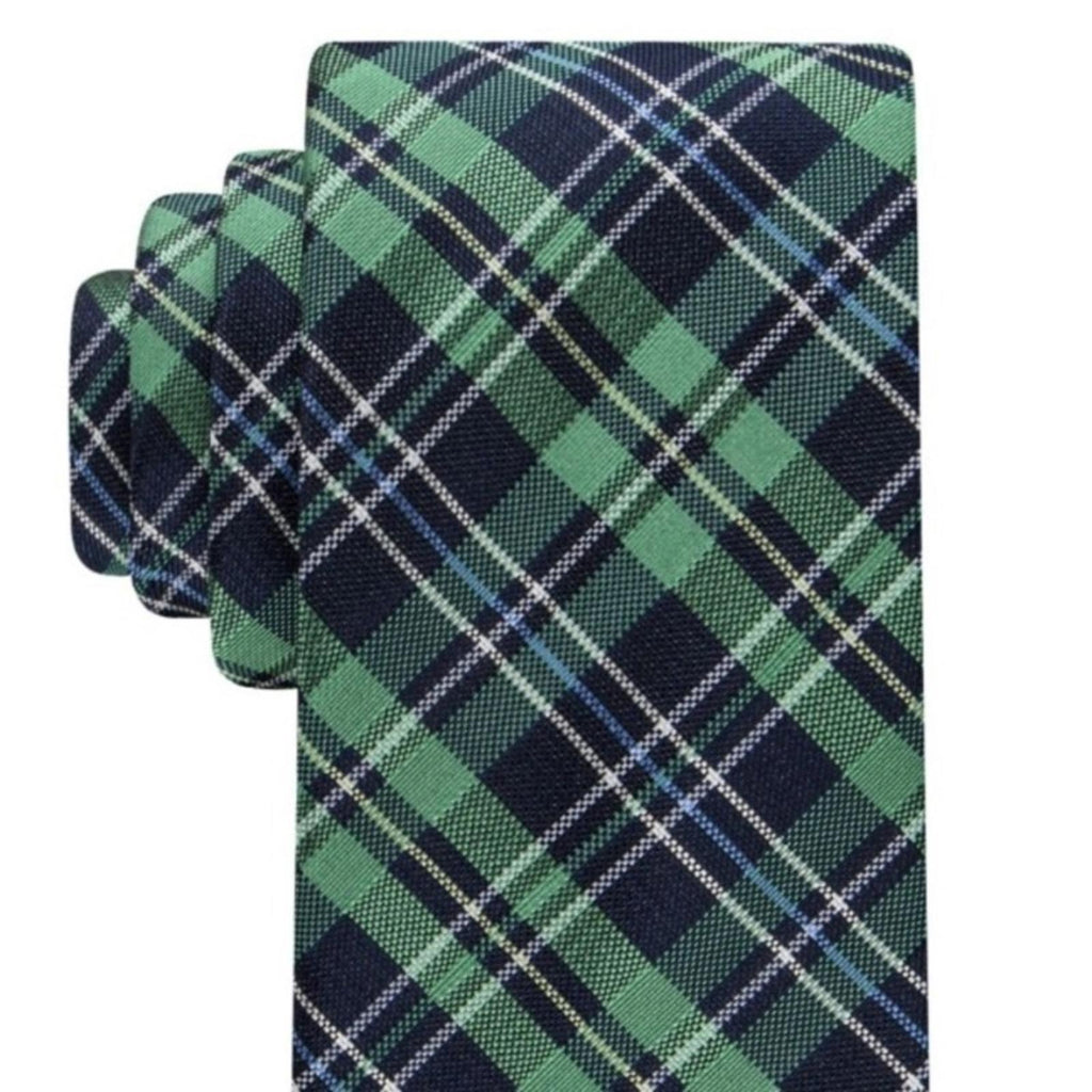 Tommy Hilfiger Men’s Classic Plaid Tartan Silk Tie in Green/Navy, One Size, NWT