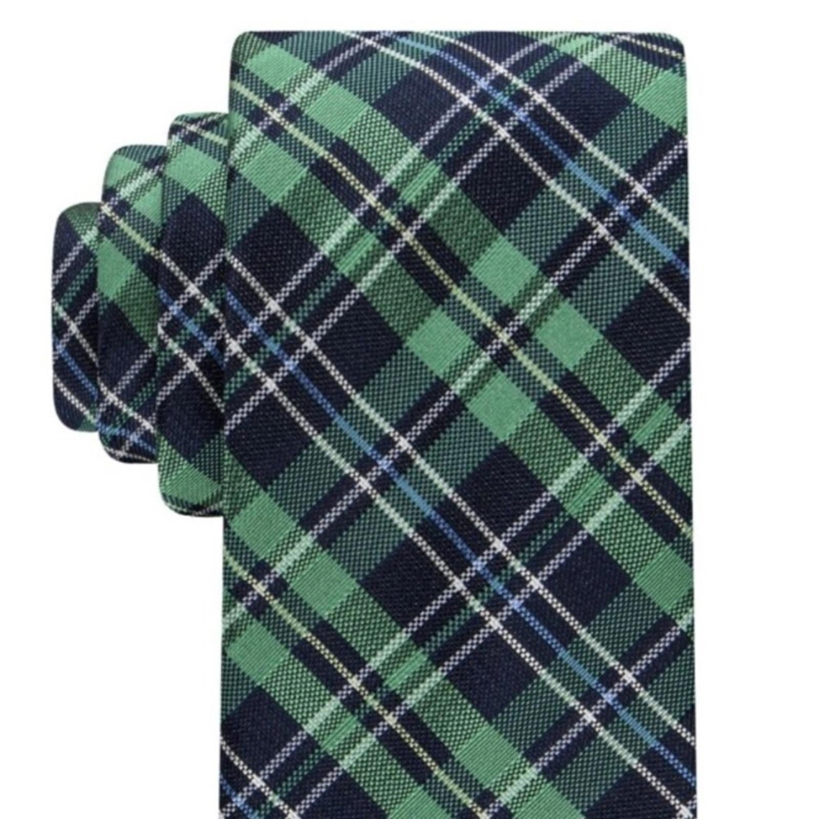 Tommy Hilfiger Men’s Classic Plaid Tartan Silk Tie in Green/Navy, One Size, NWT