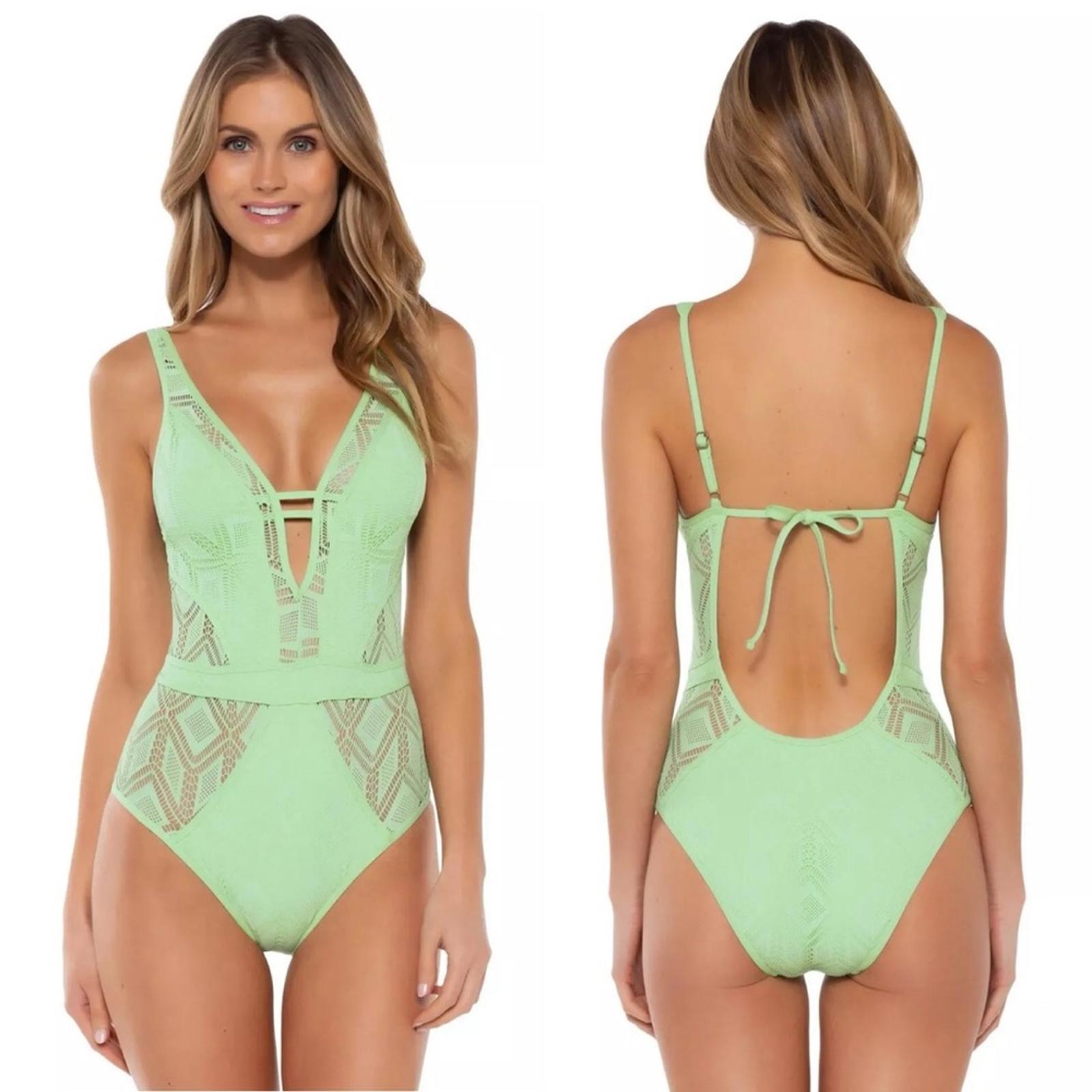 Becca Wanderlust Crochet Plunge One Piece Swimsuit in Mint Size XS NEW w/Tag