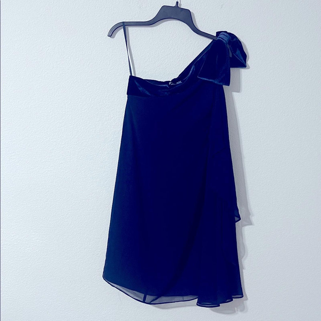 Lauren Ralph Lauren One-Shoulder Satin-Trim Dress in Navy, Size 2, NEW