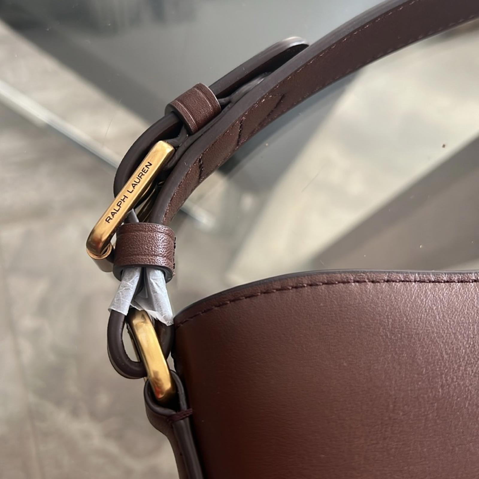 Lauren Ralph Lauren Leather Medium Witley Bucket Bag in Dark Mahogany, NEW