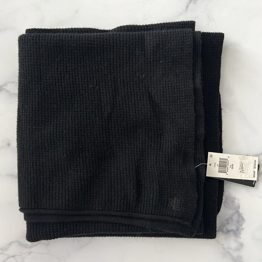 Lauren Ralph Lauren Thermal-Knit Wool-Cashmere Black Wrap Scarf, NWT $248
