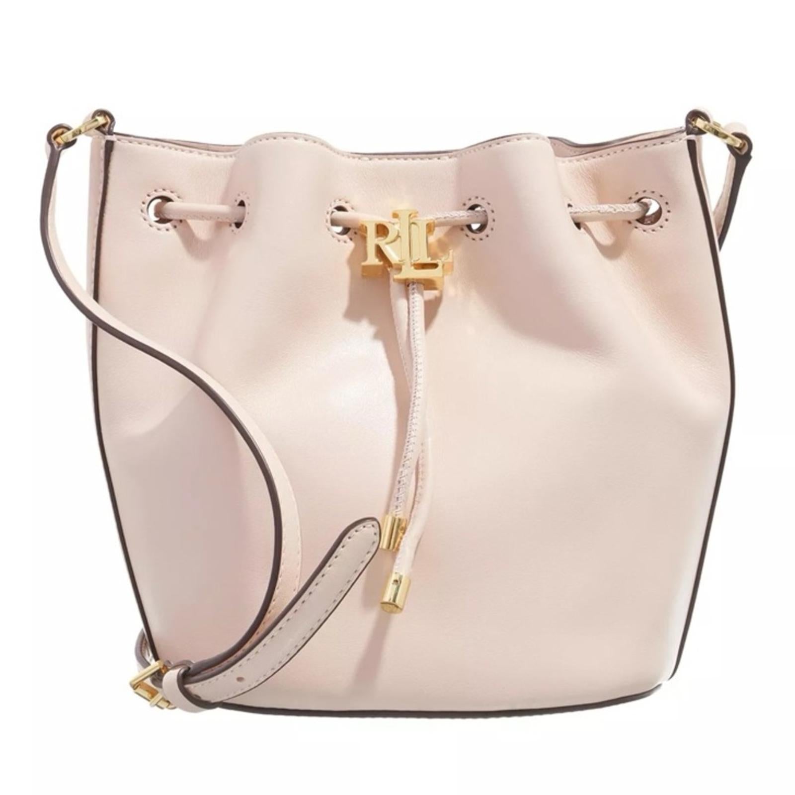 Ralph Lauren Leather Medium Andie Drawstring Bucket Bag, Pink NEW + Dust Bag