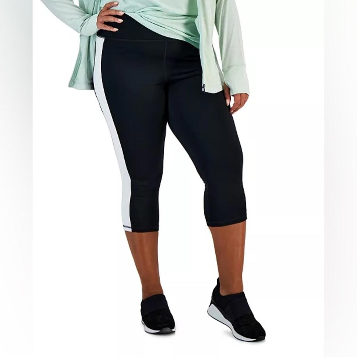 Ideology Essentials Colorblocked Cropped Leggings, Noir White Size 2X New w/Tag