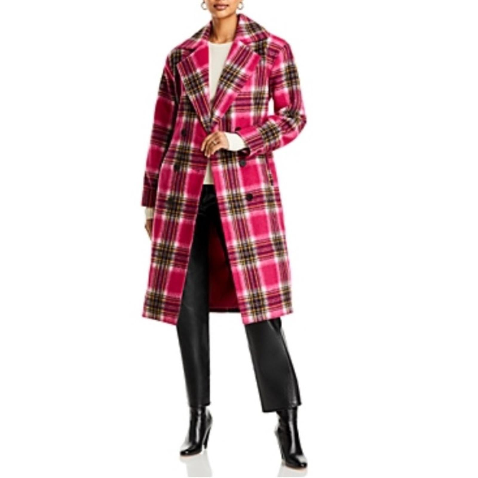 Bloomingdale’s Aqua Plaid Duster Trench Coat in Pink, Size M New w/Tag $178