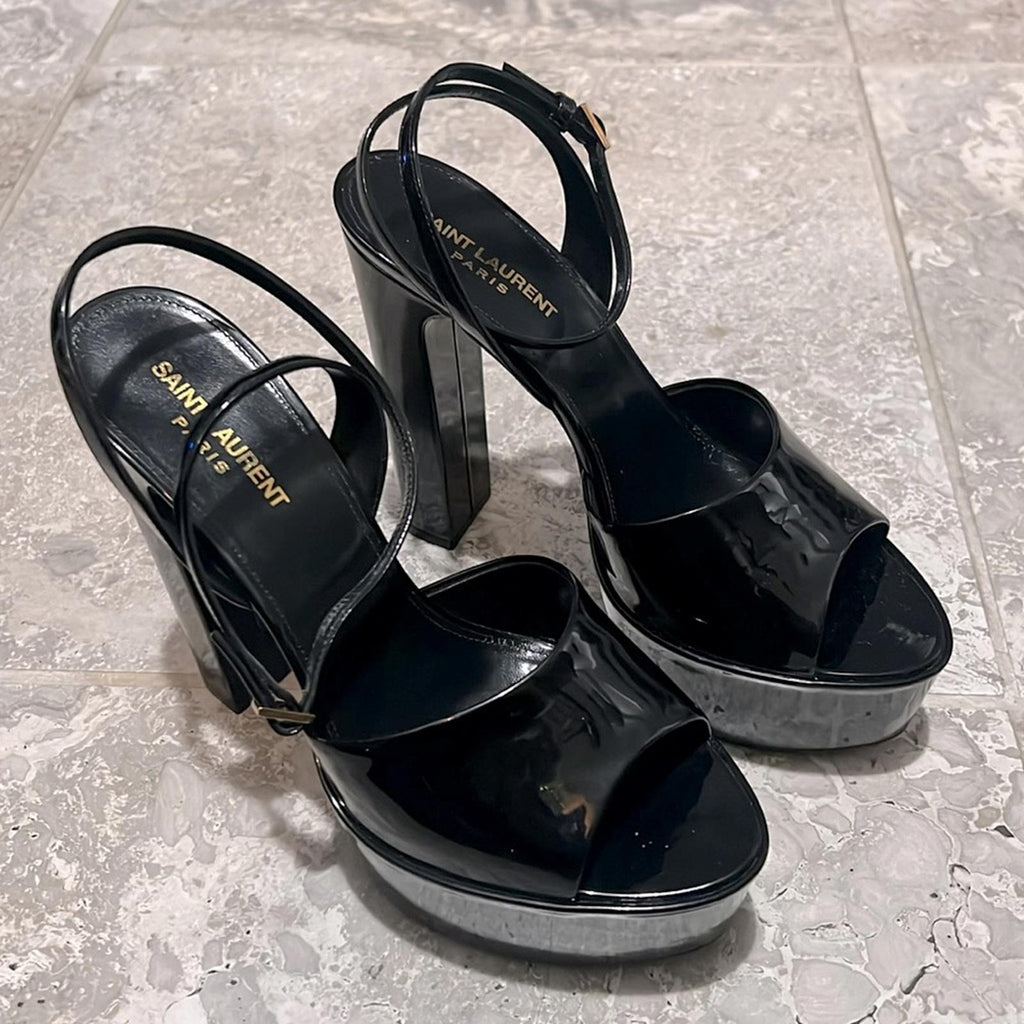 Saint Laurent Jodie Platform High Heel Sandals Black, Size 40 (SV 701788) NWT