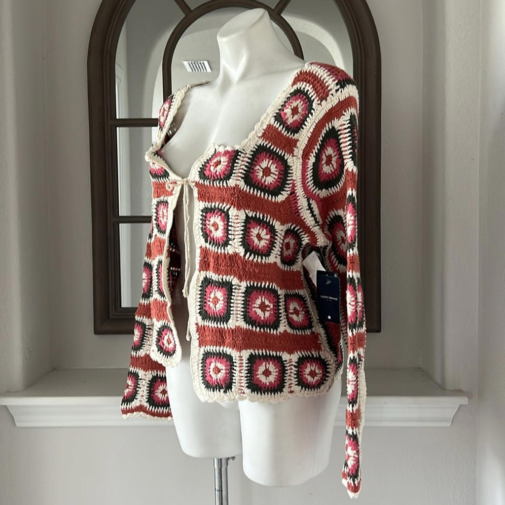 Lucky Brand Geo Crochet Cardigan, NWT, Size L