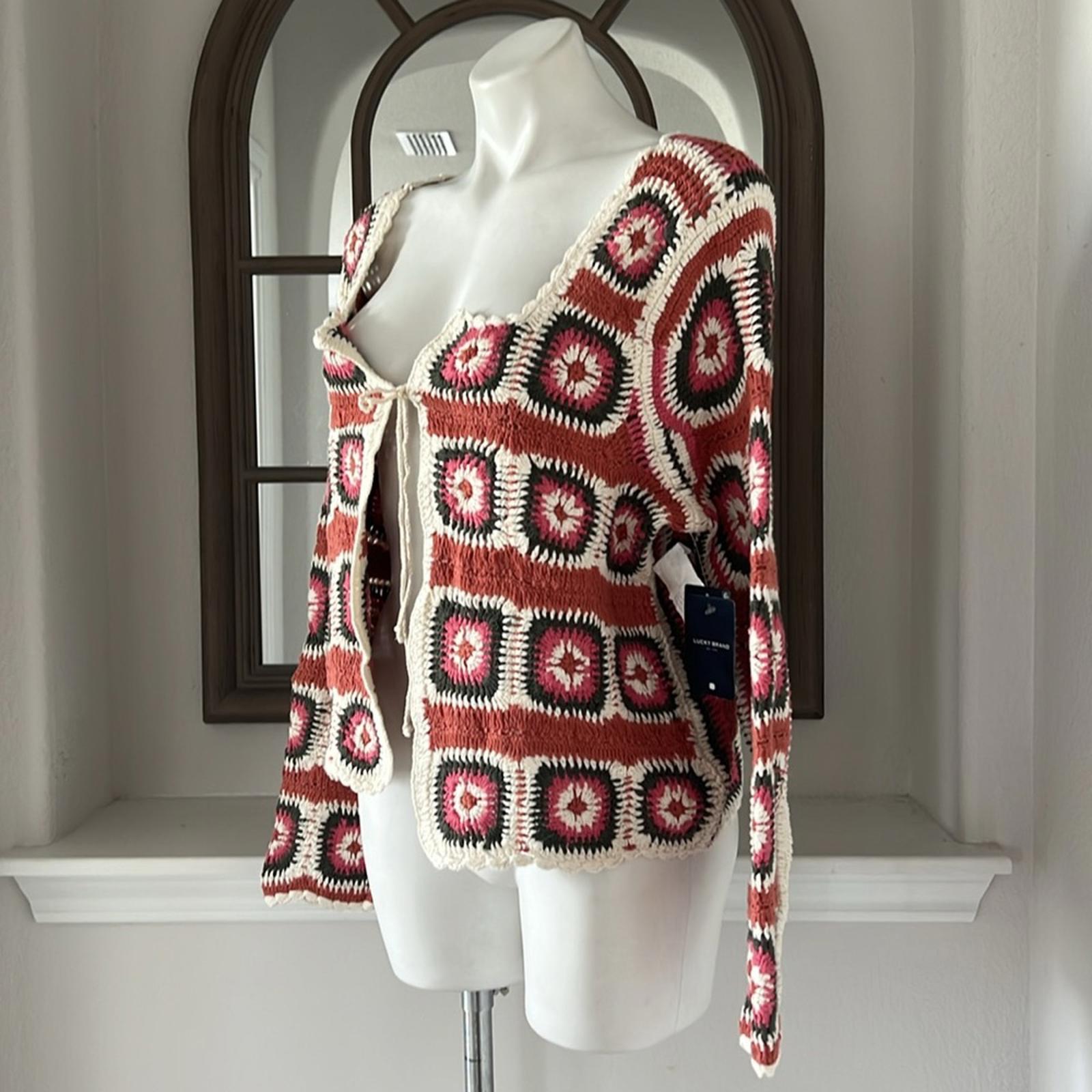 Lucky Brand Geo Crochet Cardigan, NWT, Size L