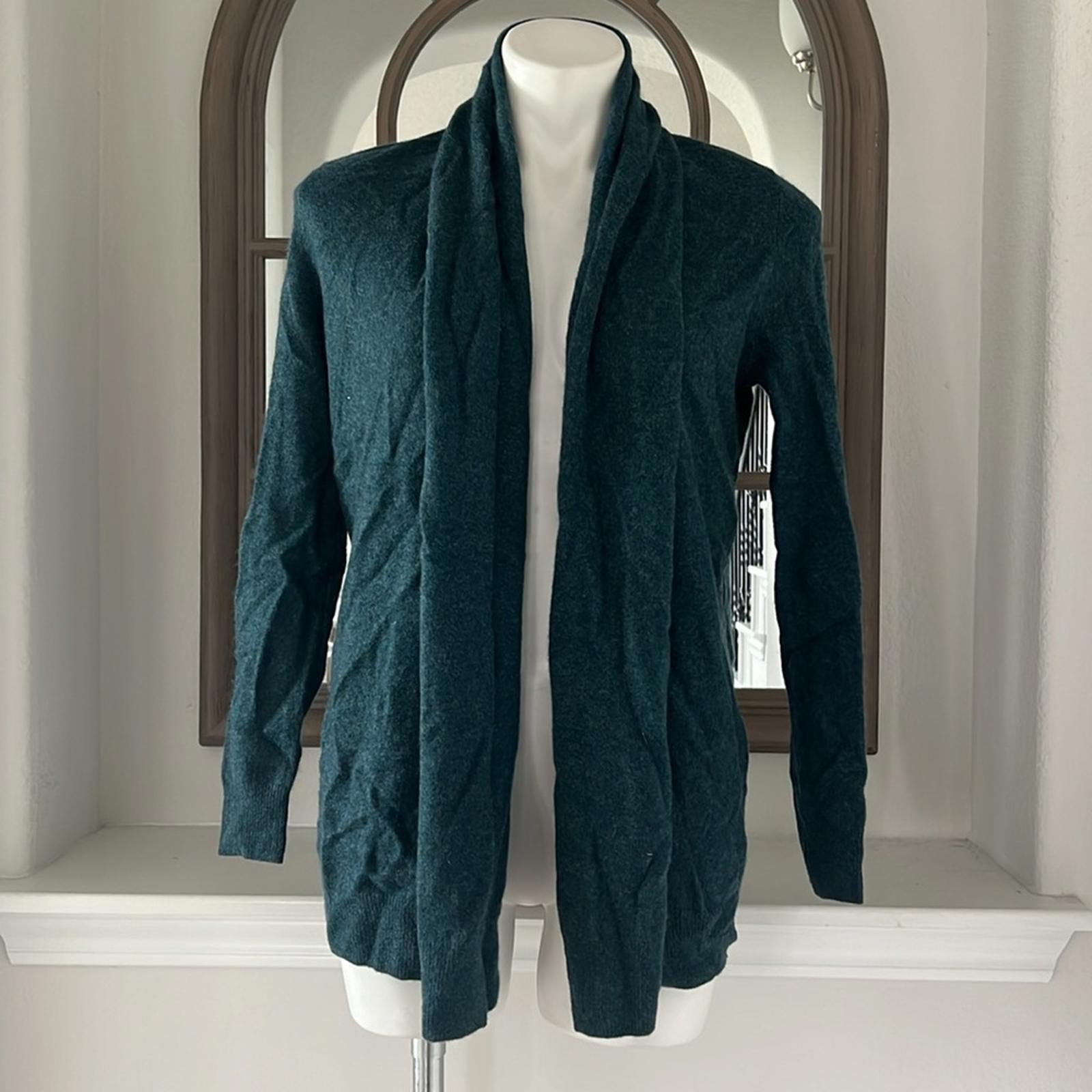 C by Bloomingdale's Cashmere Open-Front Cardigan in Heather Spruce, Size S NWT
