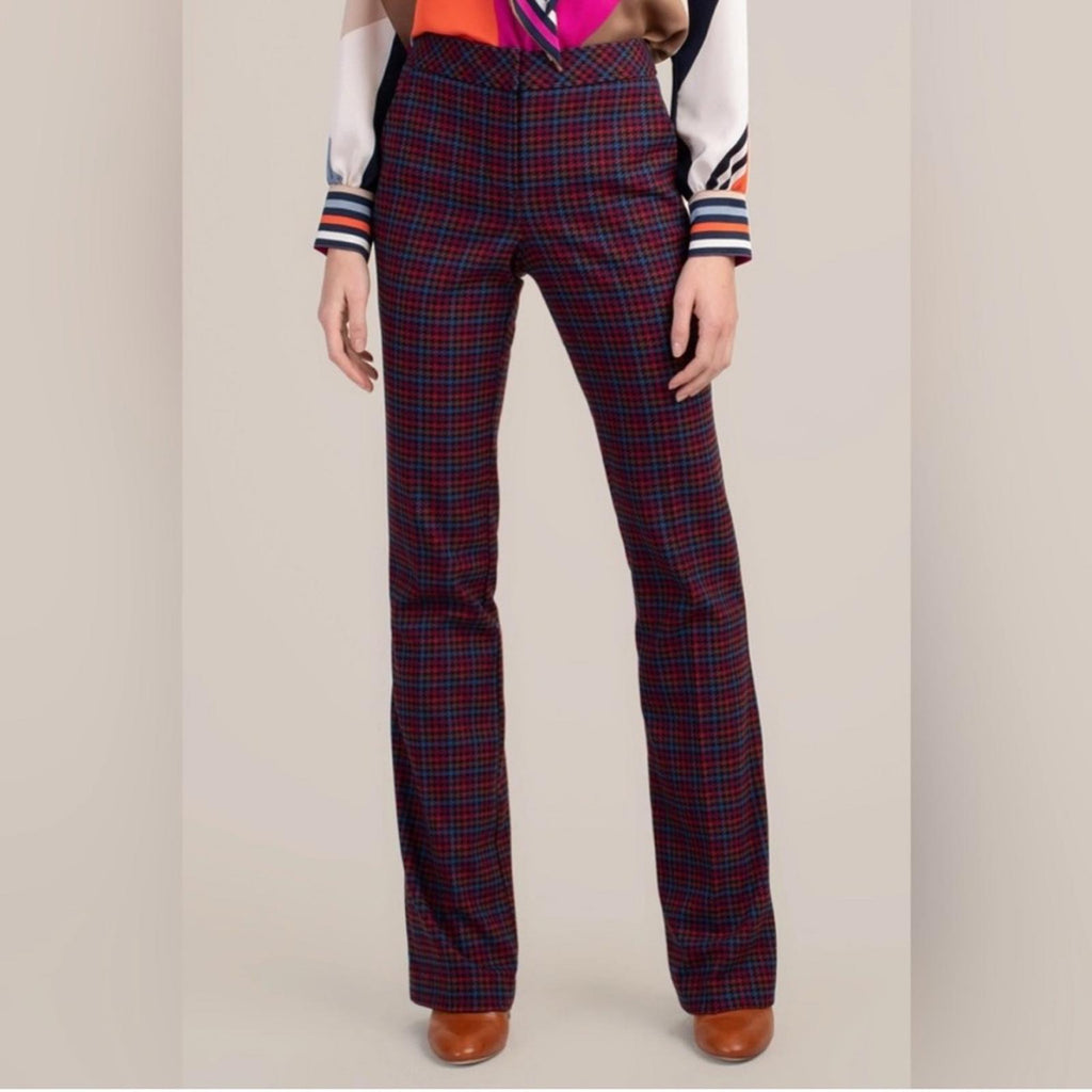 Trina Turk The Willis Flare Pants Multicolor Houndstooth Print Size 0 EXCELLENT!