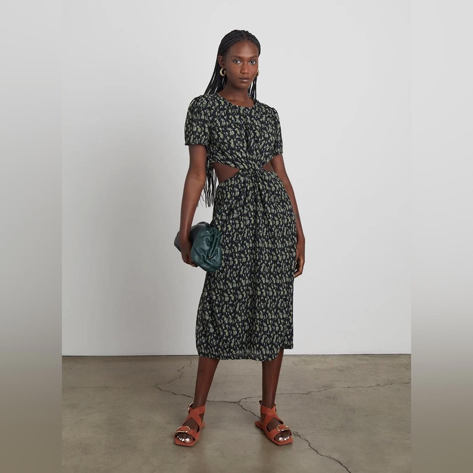 WhoWhatWear Drew Plissé Cutout Twist Midi Dress, Disty Floral Size XS NWT $178