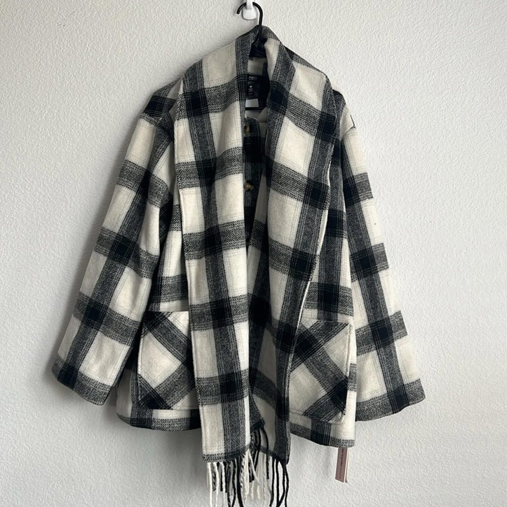 AQUA Scarf Collar Coat in Black/White, Size XL NEW w/Tag Retail $178