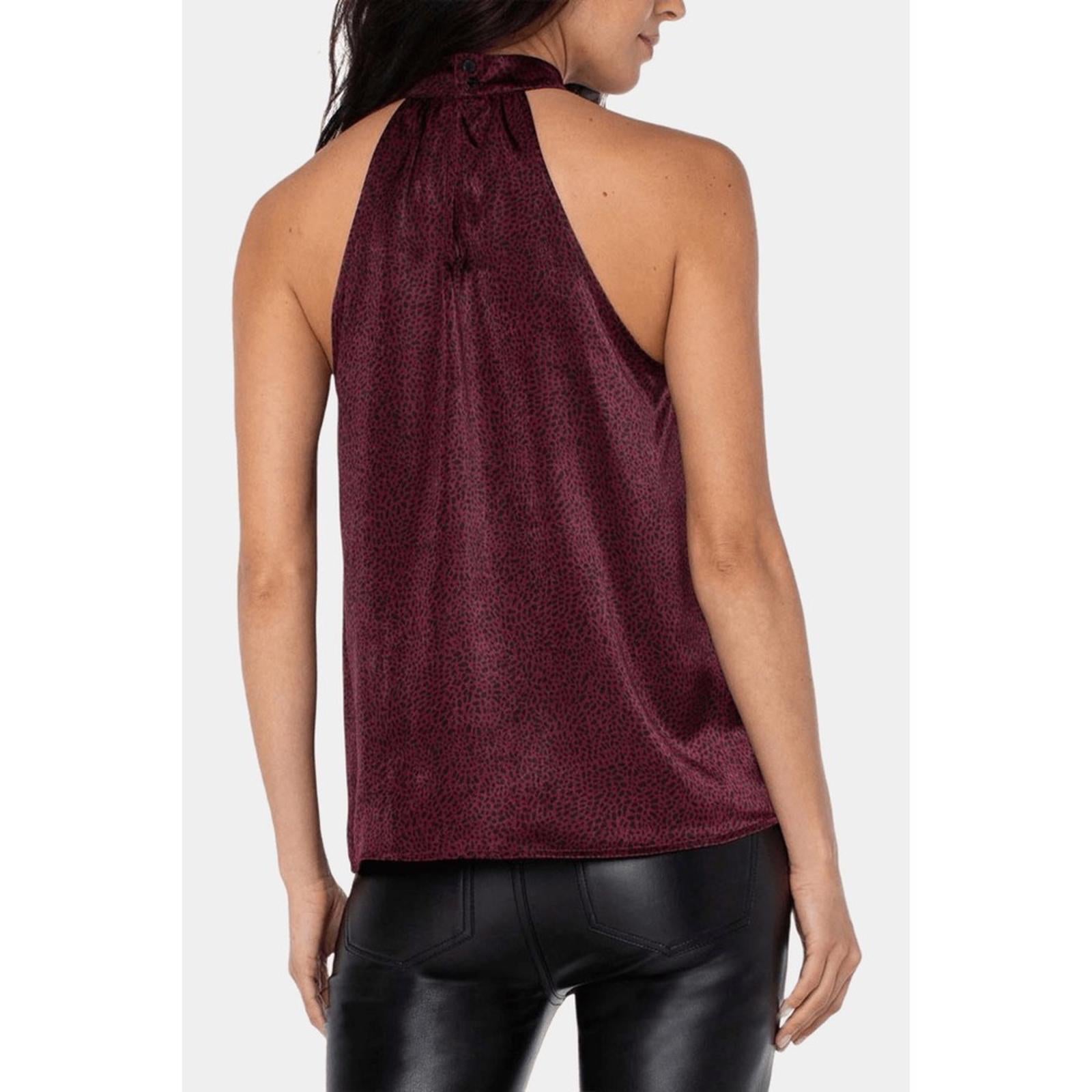 Liverpool Mock Neck Halter Top in Burgundy Leopard Print, NWT, Size S