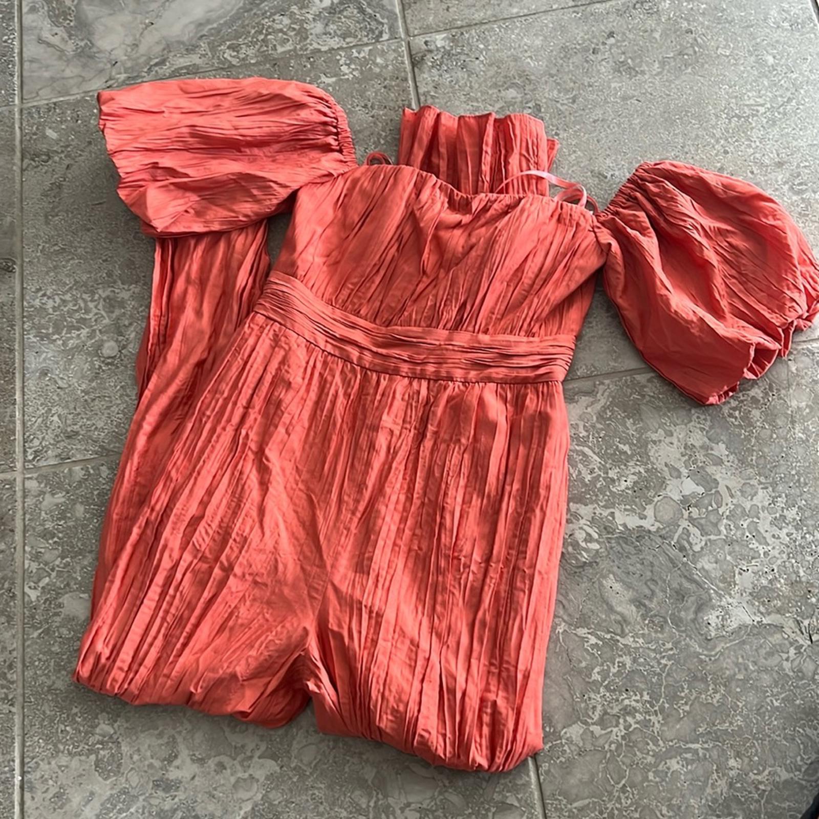 BCBGMAXAZRIA Felix Puff Sleeve Jumpsuit, Coral Size 2 New w/Tag Retail $348