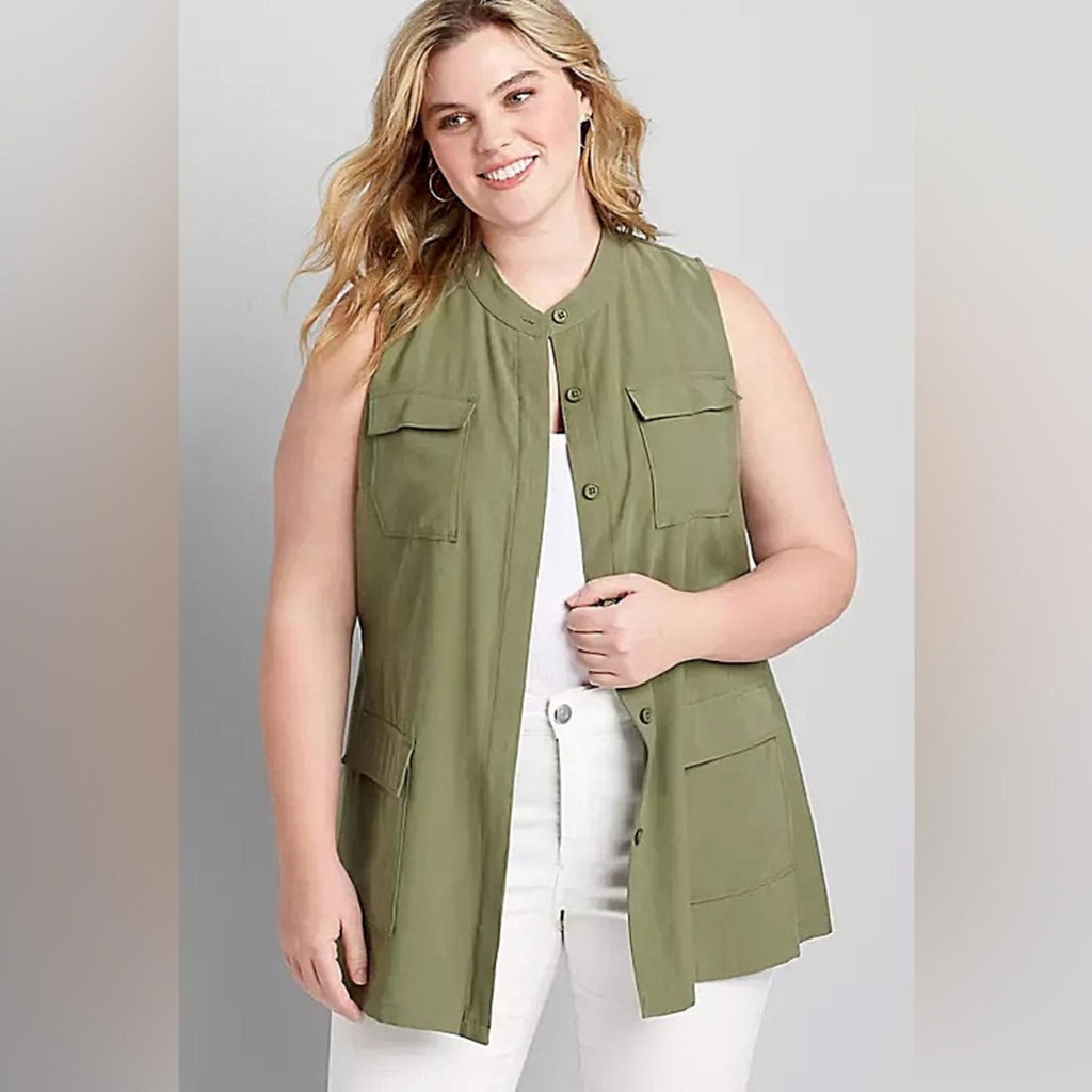 Lane Bryant Belted Utility Cargo Vest in Olive Green, Plus Size 14/16, New w/Tag