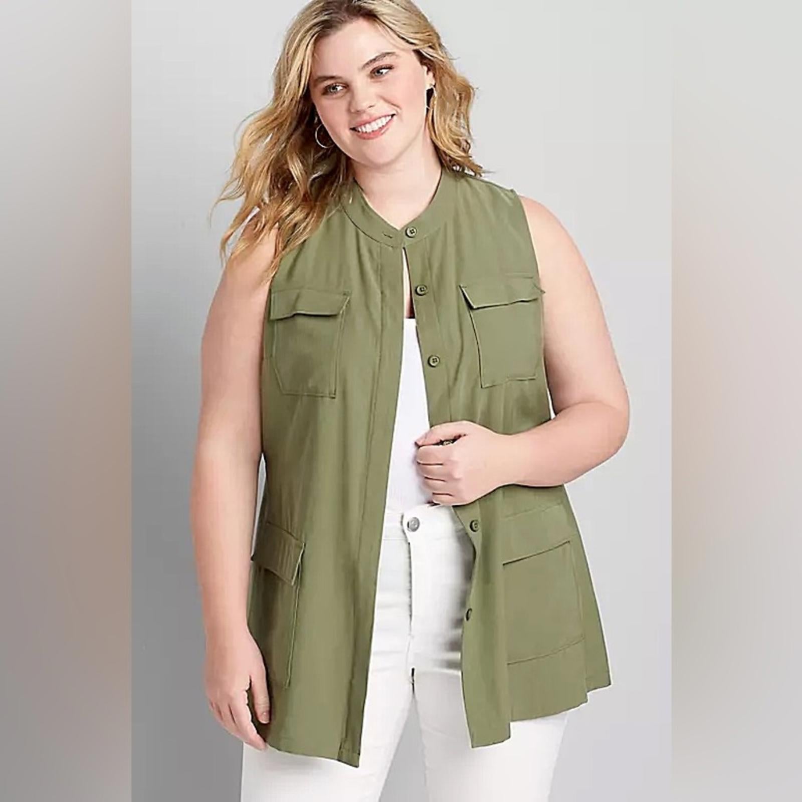 Lane Bryant Belted Utility Cargo Vest in Olive Green, Plus Size 14/16, New w/Tag