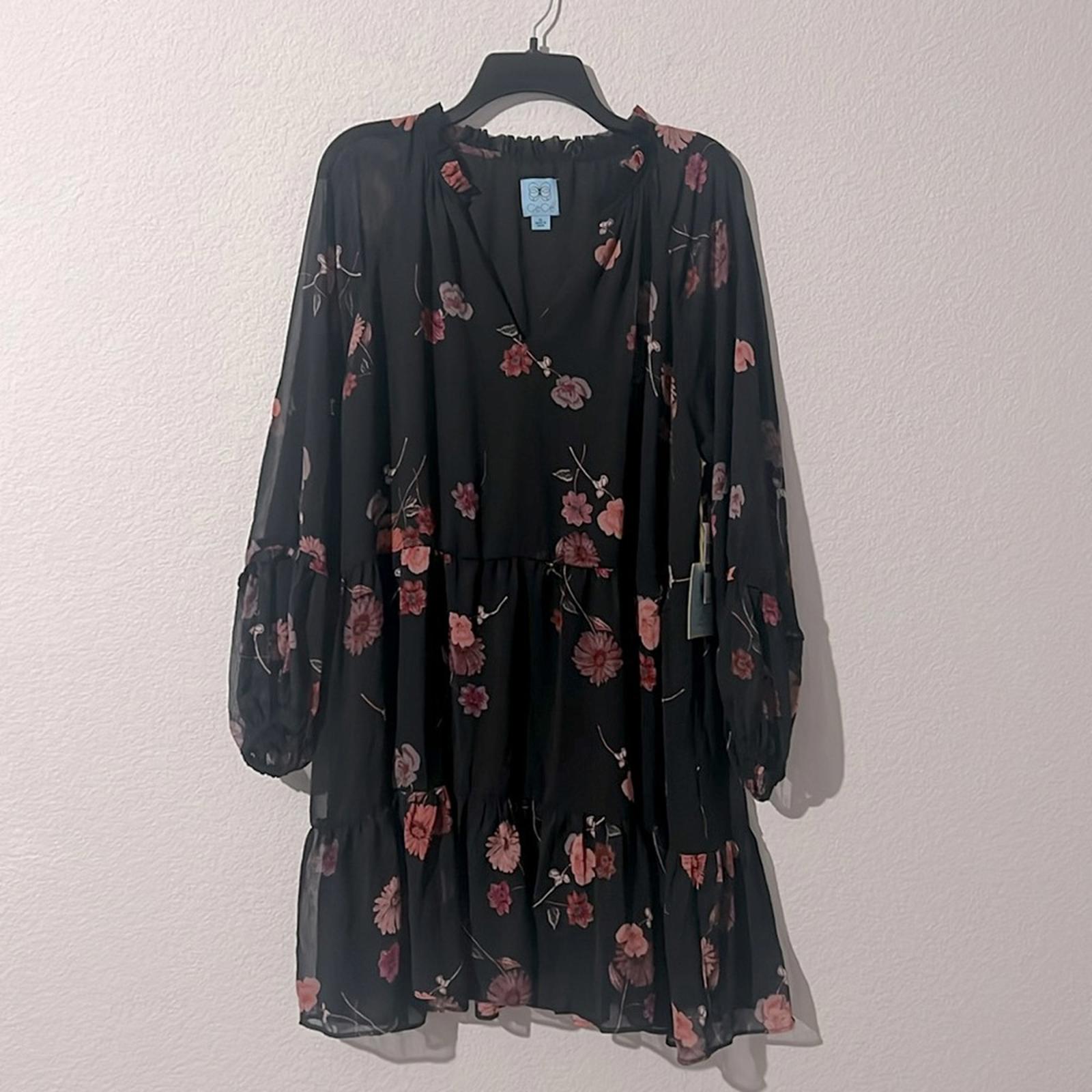 CeCe Floral Babydoll Dress in Rich Black, NWT, Size XL