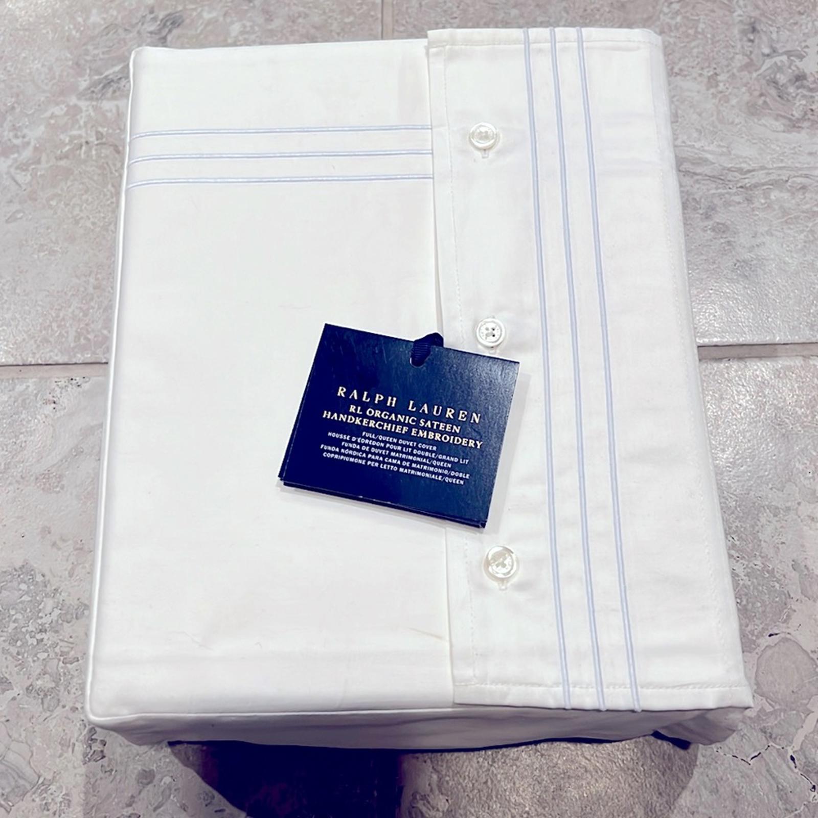 Ralph Lauren Organic Handkerchief Duvet Cover, Queen, White/Blue New w/Tag $500