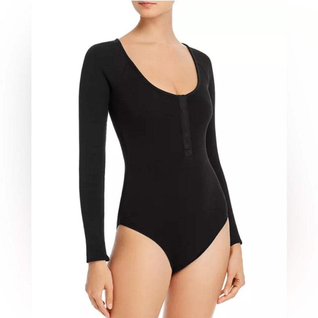 Good American Snap Front Bodysuit in Black, Long Sleeves Size 4/XL NEW w/Tag