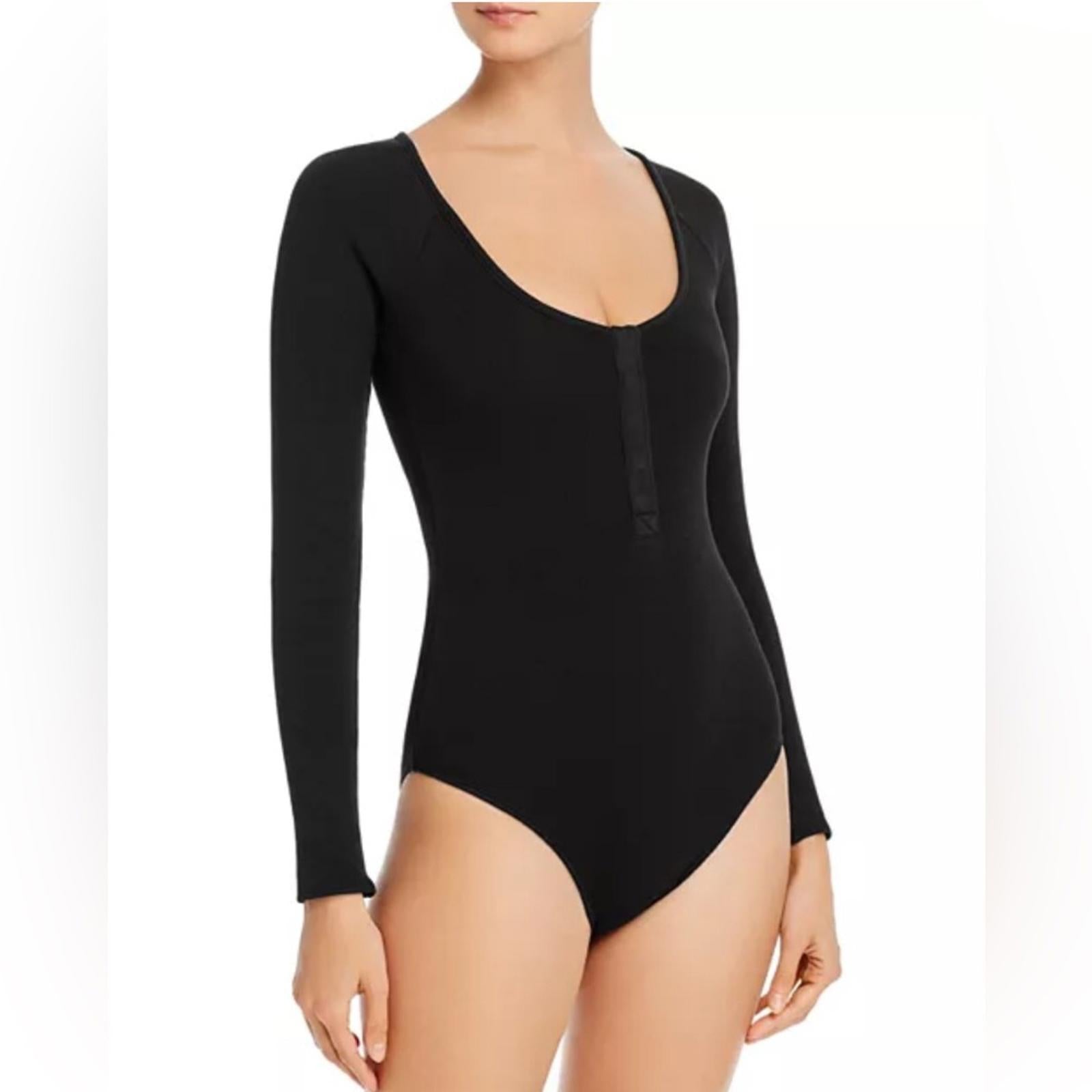 Good American Snap Front Bodysuit in Black, Long Sleeves Size 4/XL NEW w/Tag