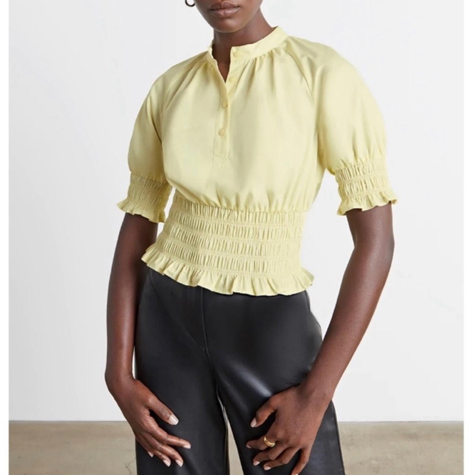 WhoWhatWear HARPER Smocked-Waist Top in Lemon New w/Tag Retail $115