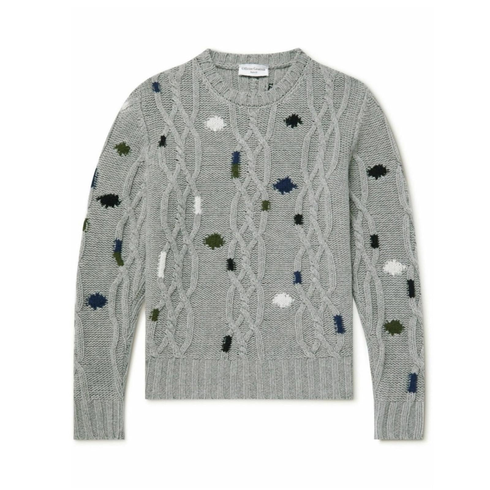 Officine Générale Marco Cable Knit Intarsia Sweater, Size S, NEW (Made in Italy)