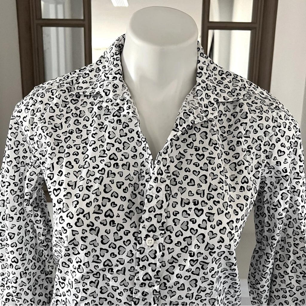 Frank & Eileen Shirt Heart Print Woven Button Up, White Grey Black Size XS NWT
