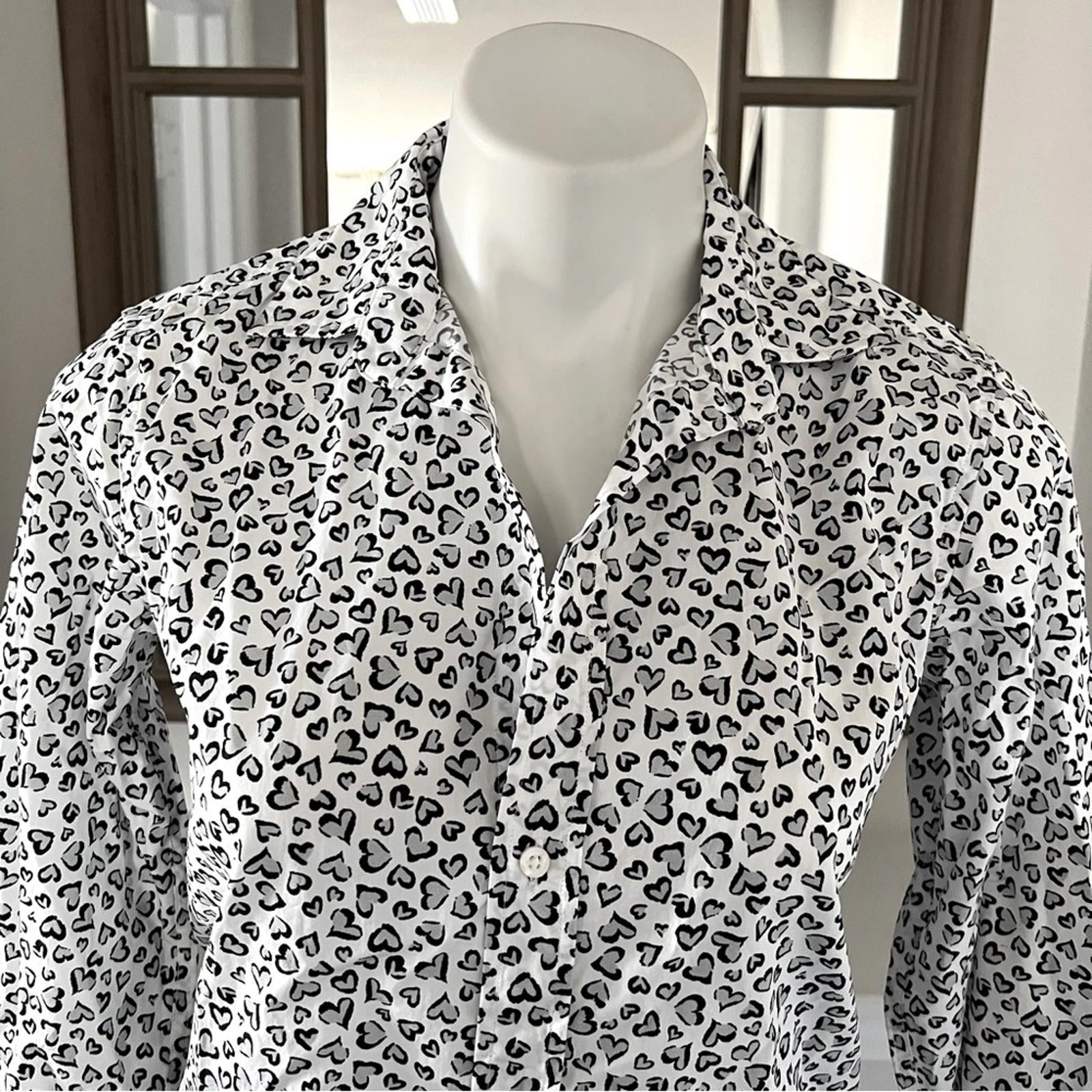 Frank & Eileen Shirt Heart Print Woven Button Up, White Grey Black Size XS NWT