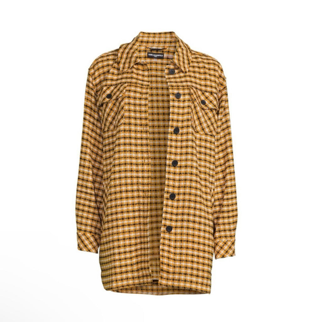 Karl Lagerfeld Paris Plaid Longline Shacket Size XXS Oversized NWT $189.50