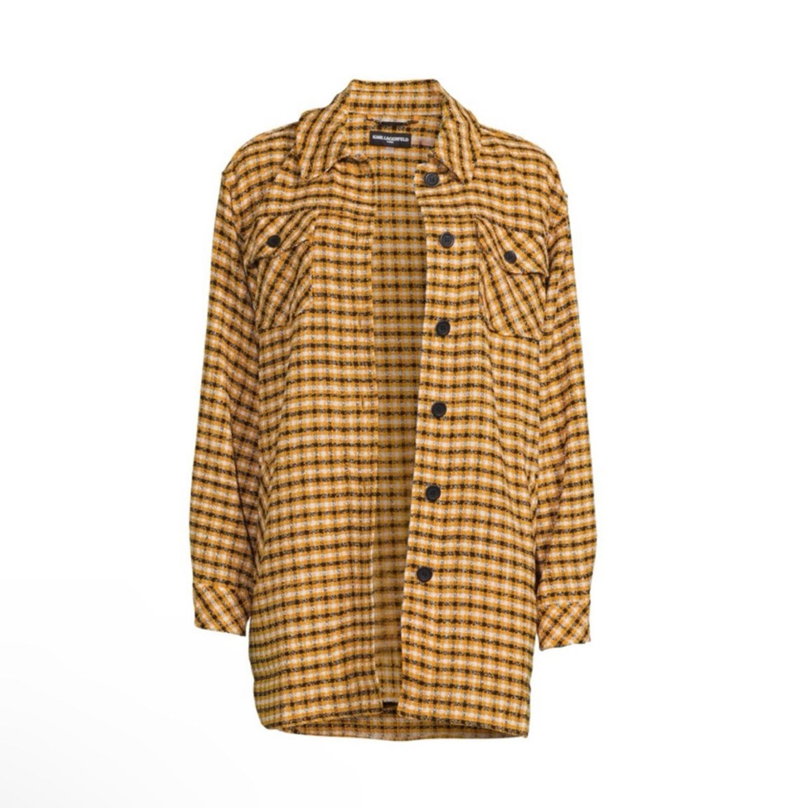 Karl Lagerfeld Paris Plaid Longline Shacket Size XXS Oversized NWT $189.50