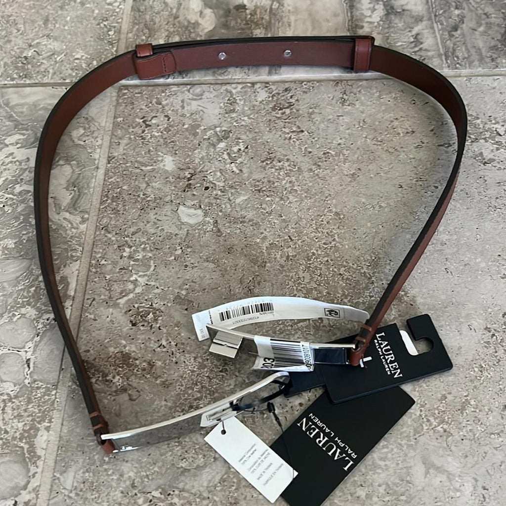 Lauren Ralph Lauren Turn-Lock Leather Belt in Brown, Size L NEW w/Tag