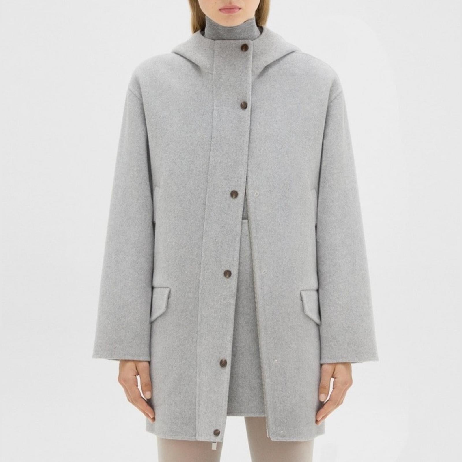 Theory Parka in Double-Face Wool-Cashmere in Melange Grey, Size M New w/Tag $895