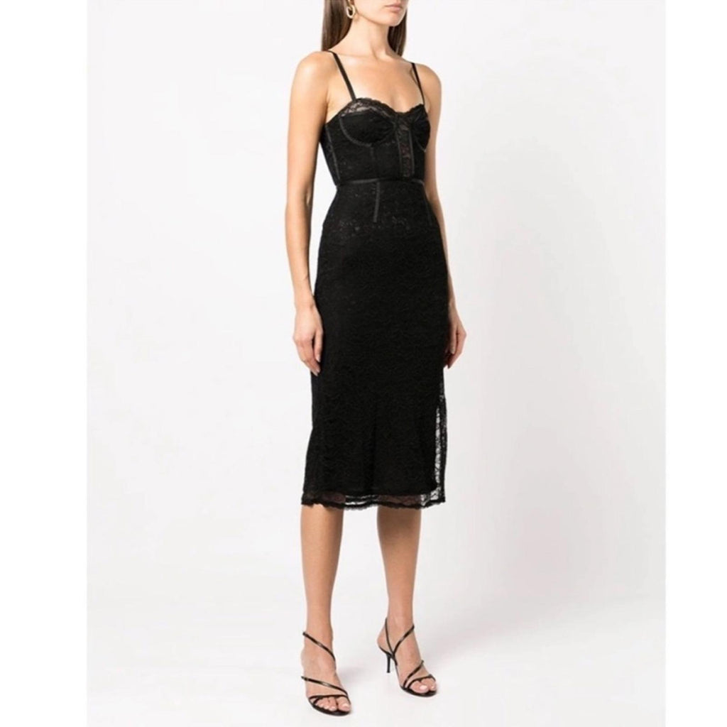 Jonathan Simkhai xRevolve Roslyn Bustier Lace Midi Dress in Black, NWT, Size L