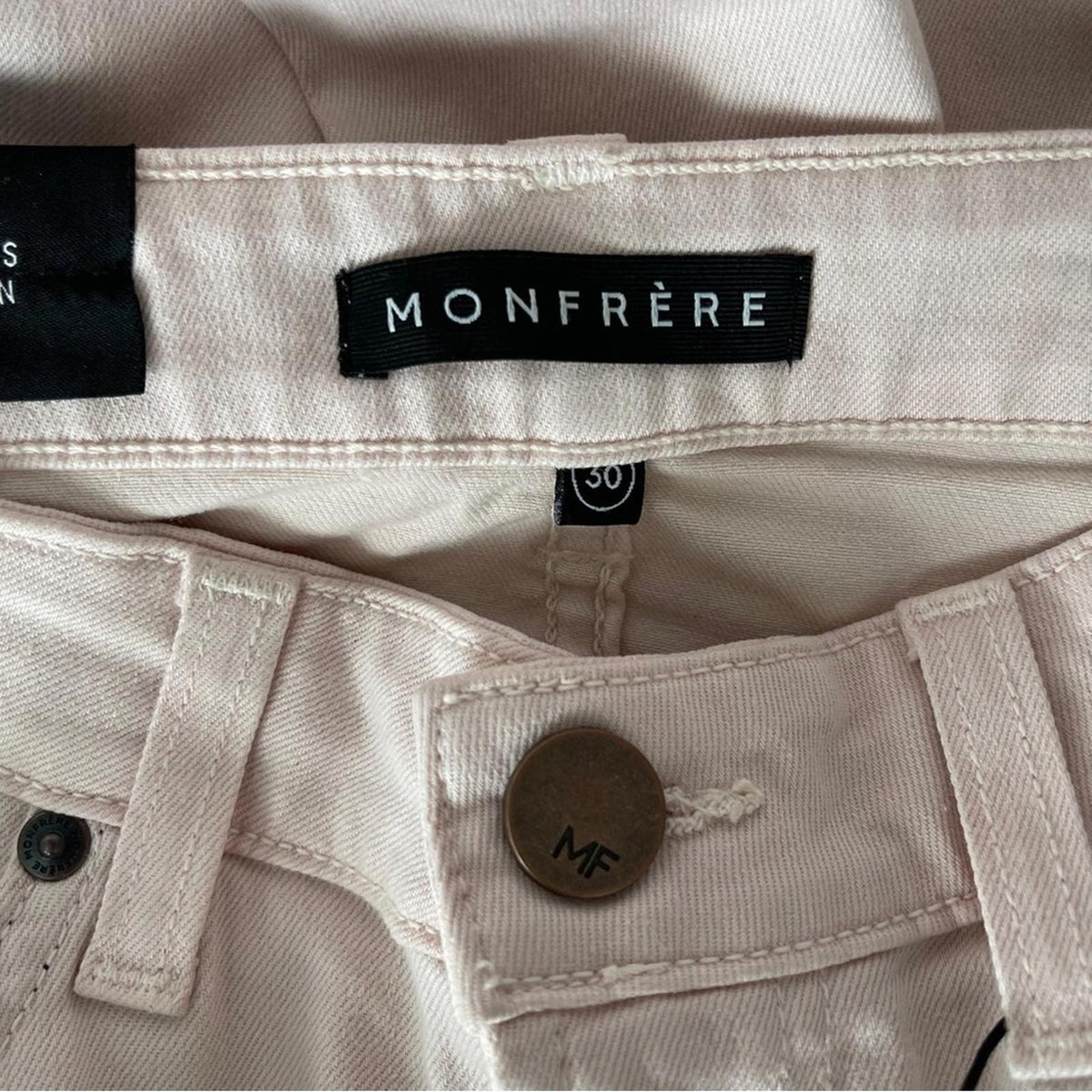 Monfrère Brando Pastel Pink Parisian Luxe Mid-Rise Jeans, Size 30 New w/Tag $198