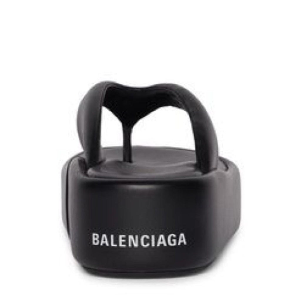 Balenciaga Padded Rise Platform Leather Thong Sandals in Black, Size 41 $695