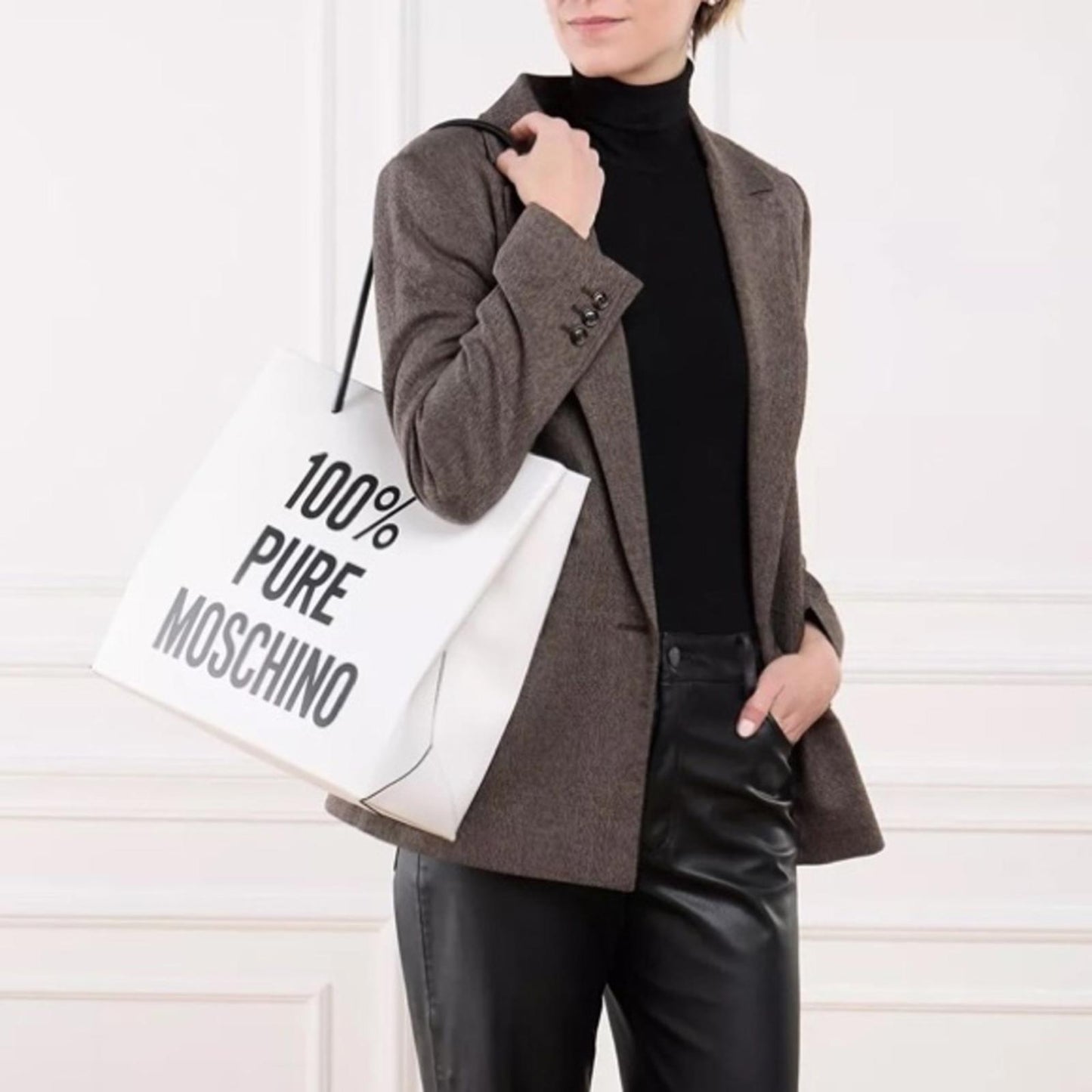 Moschino “100% PURE MOSCHINO” White Leather Shoulder Bag, New with Tag