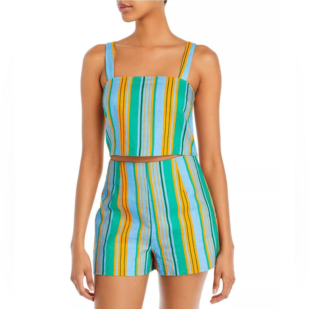STAUD Rigina Linen Stripe Crop Top, Ibiza Stripe Size 14 New w/Tag Retail $195