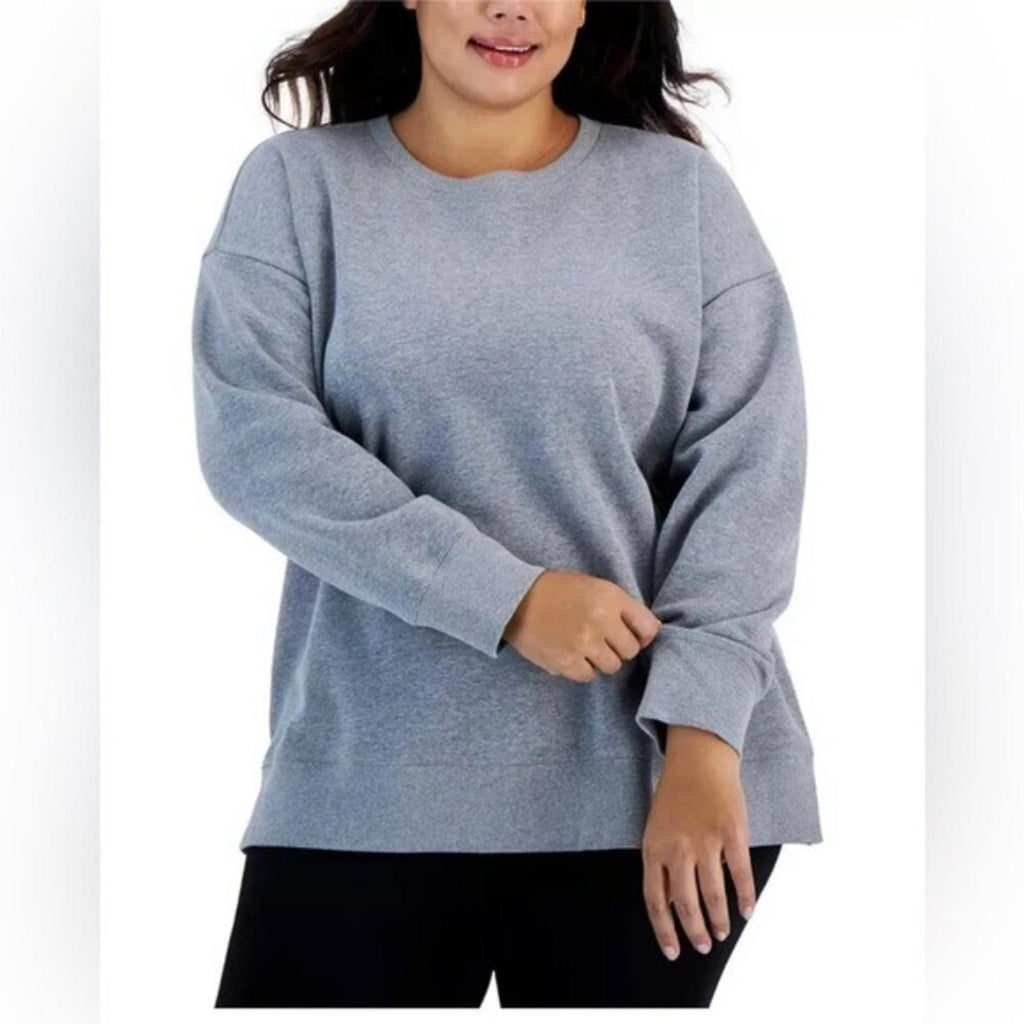 NEW ID Solid Crewneck Fleece Sweatshirt in Heather Grey, Plus Size 2X, New w/Tag