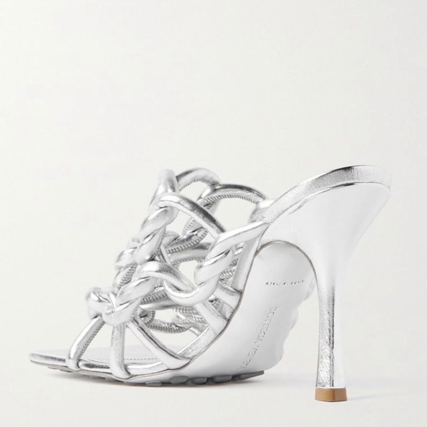 Bottega Veneta Stretch High Heel Slide Sandals in Silver Size 37.5 NEW+2DustBags