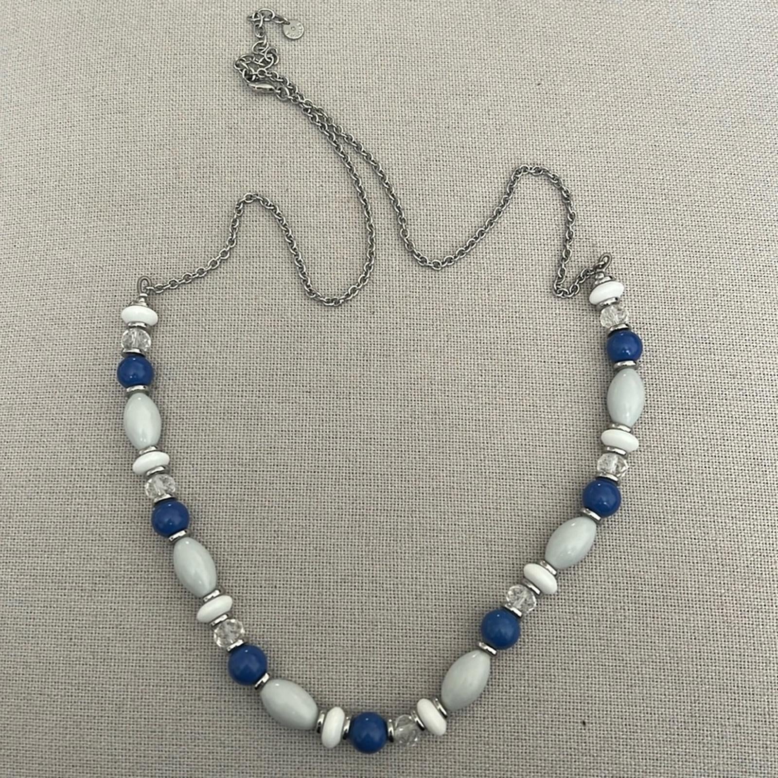 Talbots Silver-Tone Beaded Necklace in Blue, White