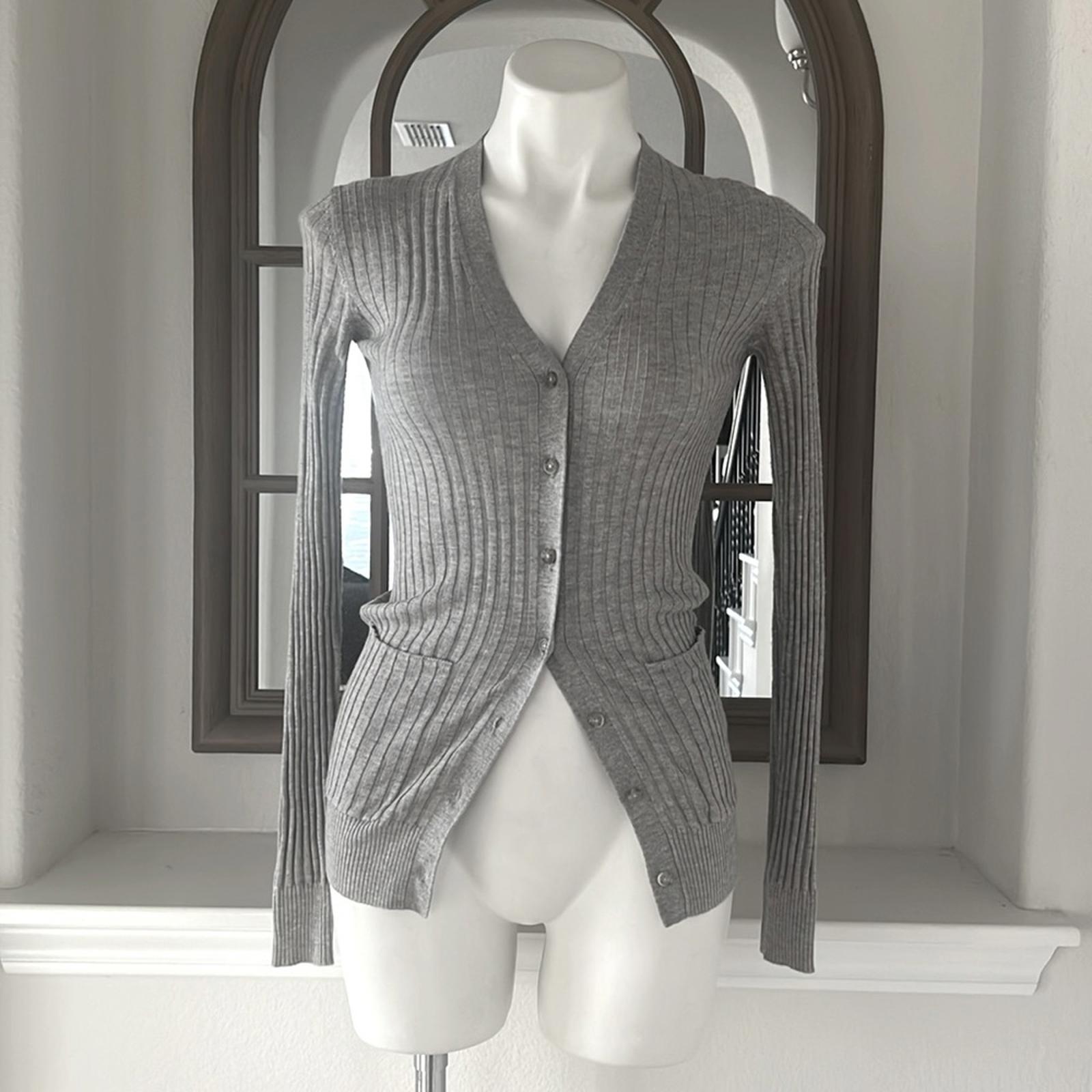 Vince Skinny Ribbed Cardigan in Steel, Size XS New w/Tag Retail $345