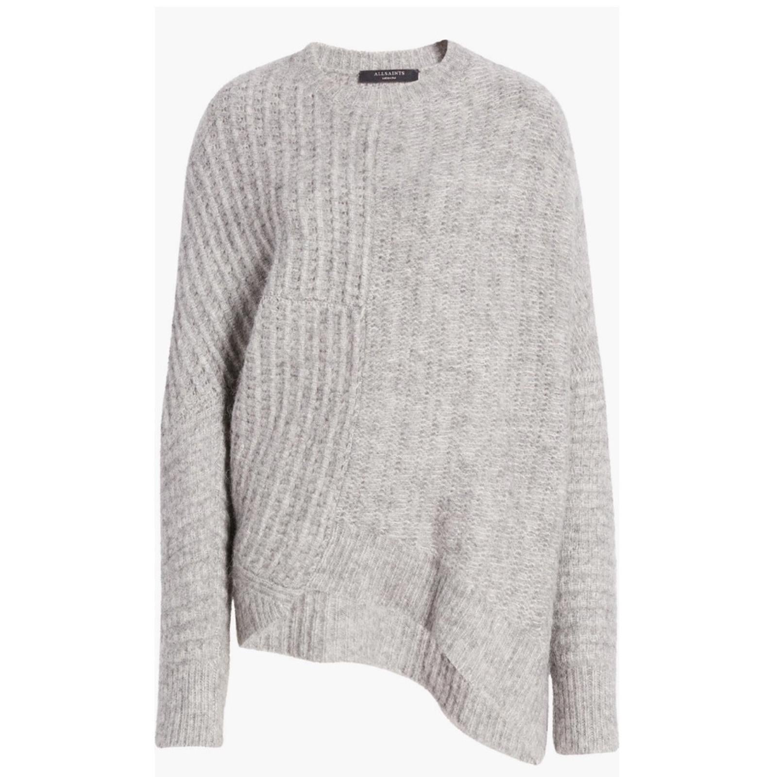All Saints Selena Asymmetric Sweater, Alpaca Wool, Grey Melange Size S New w/Tag