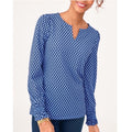 Talbots Smocked Cuff Blouse Trellis Print in Blue, Plus Size 3X NEW w/o Tag