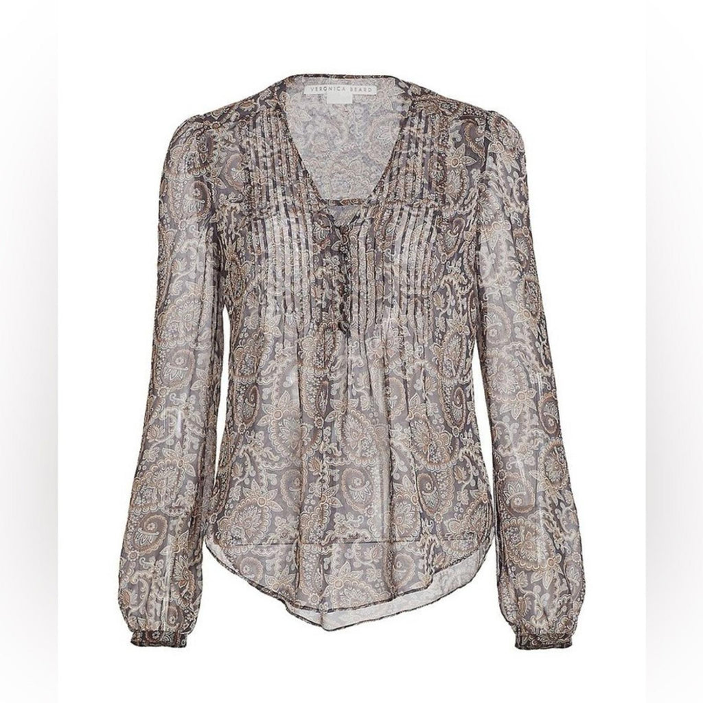 Veronica Beard Lowell Paisley Top, Off-White Multi, Size 00 New w/Tag $398