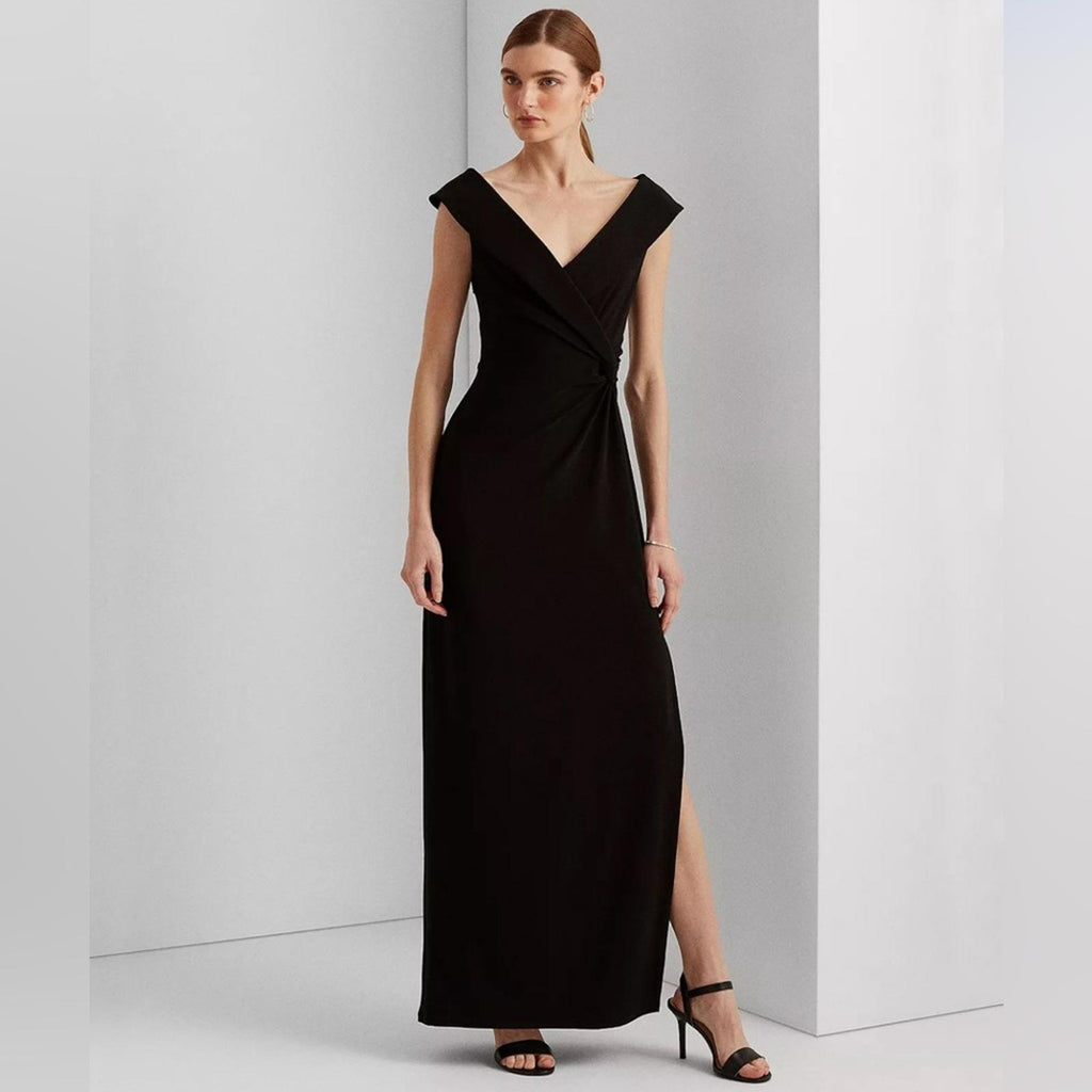 Lauren Ralph Lauren Jersey Off-the-Shoulder Side-Slit Column Gown, Size 6 NEW